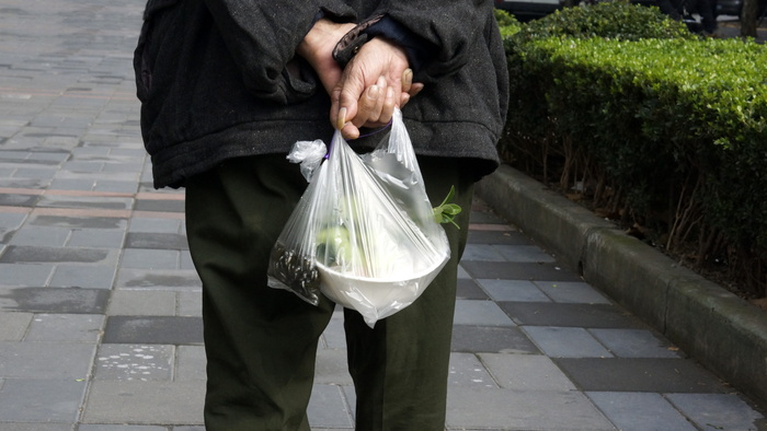 上海，中国，老，食物，街道，指甲，袋子，一个人