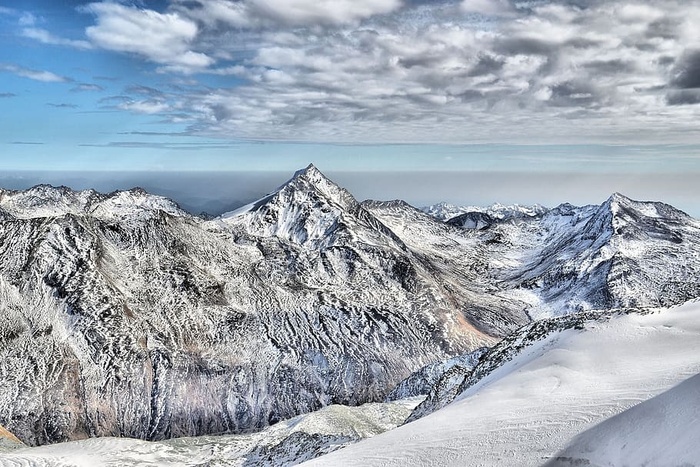 山，冬天，云，风景，雪，自然，天空
