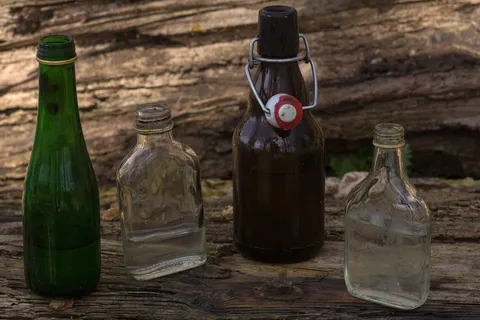 静物画，木制，木板，瓶子，木板，照明，在，瓶子