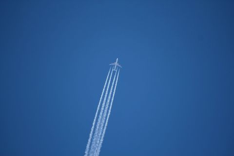 飞机，在喷气式飞机上，轨迹，蓝色，天空，飞行，机翼，旅行