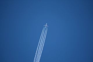 飞机，在喷气式飞机上，轨迹，蓝色，天空，飞行，机翼，旅行