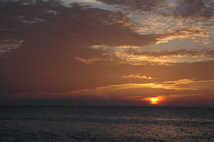 海、日落、地平线、云、天空、太平洋、宁静、风景