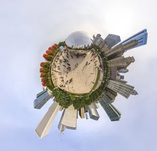 建筑鱼眼摄影，芝加哥，球体，美国，201 e伦道夫街，小星球，豆，云门