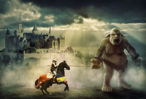 骑士，巨魔，幻想，持有，怪物，城堡，中世纪，童话