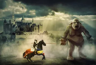 骑士，巨魔，幻想，持有，怪物，城堡，中世纪，童话