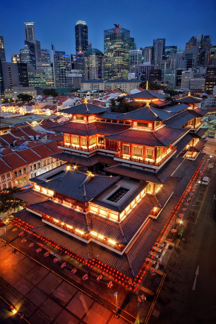 佛牙舍利寺，新加坡，唐人街，佛教，夜晚，灯光，旅游景点，祈祷