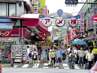 东京市场，日本，上野，日本，街道，标志，商店，人群