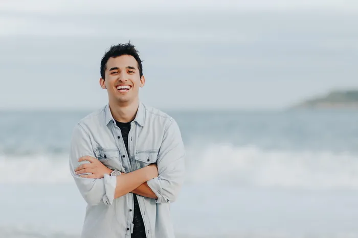 男人，男人，肖像，海滩，海岸，海岸，波浪，波基