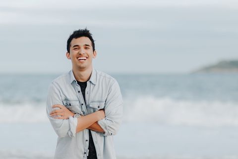 男人，男人，肖像，海滩，海岸，海岸，波浪，波基