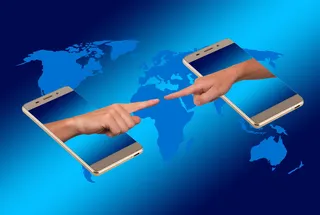 二，金色智能手机，连接，人，智能手机，手机，手指，触摸