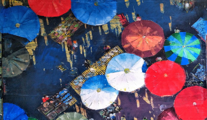 缅甸，缅甸，艺术，雨伞，街道，场景，彩色，多色