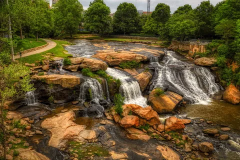 美国南卡罗来纳州格林维尔芦苇河风景瀑布旅游hdr 美国南卡罗来纳州格林维尔芦苇河风景瀑布旅游hdr