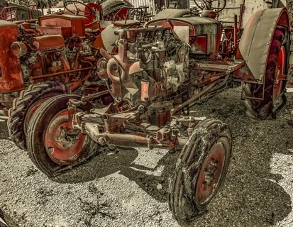 拖拉机、车辆、车轮、残骸、生锈、运输、磨损、损坏