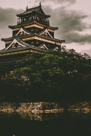 建筑，建筑，城堡，城市，乌云，黎明，黄昏，日本