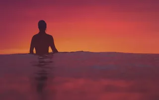 人、潜水、水、剪影、站立、海洋、日落、海洋