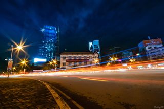 城市景观、建筑、长曝光、市中心、灯光、夜晚、hcmc、胡志明市