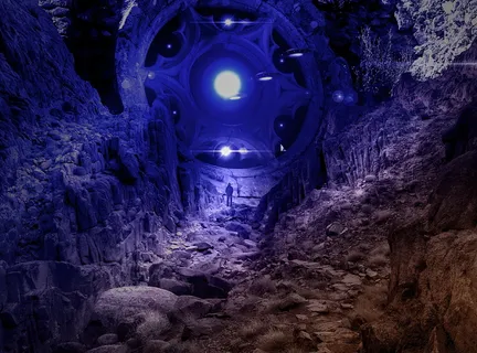 人，站立，岩石，道路，不明飞行物，外星人，宇宙飞船，科学