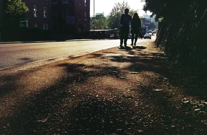 街道，人们，情侣，道路，剪影，阴影，阳光，真人