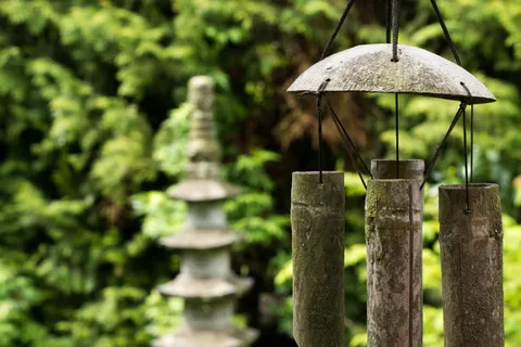 灰色,门铃,树木,风铃,风水,石灯,灯笼,花园 灰色,门铃,树木,风铃,风水,石灯,灯笼,花园