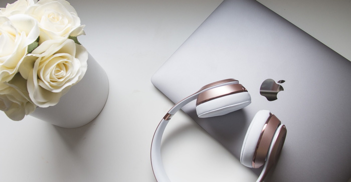 玫瑰、金色、beats、无绳、耳机、银色macbook、花朵、花朵