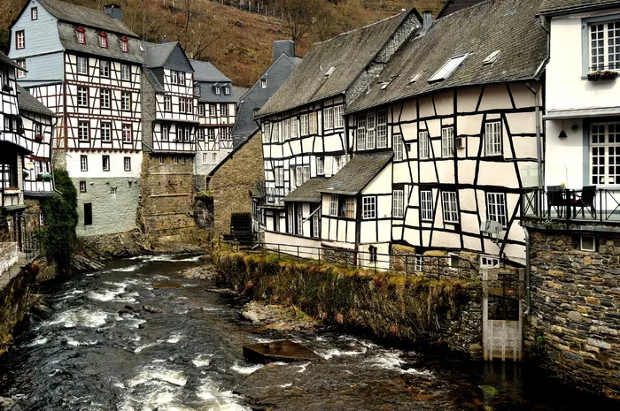 Monschau, 半木结构房屋, 木结构, 半木结构房屋, 架构, 房子, 老, 建筑结构