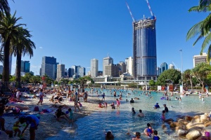 人，游泳，海滩，建筑，城市，南岸，游泳者，沙滩