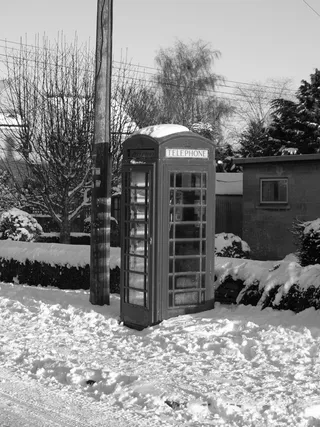 雪，电话盒，电话，盒子，电话，红色，传统，风格