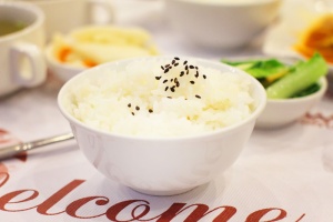 蒸，米饭，碗，芝麻，芝麻，食品，白碗，亚洲