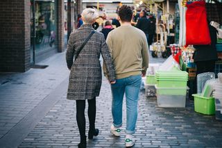 城市、道路、男人、夫妻、建筑、商业、鹅卵石街、商业