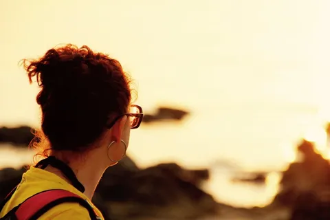 日落，观看，度假，浪漫，展望，大海，头像，肖像