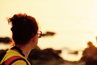 日落，观看，度假，浪漫，展望，大海，头像，肖像