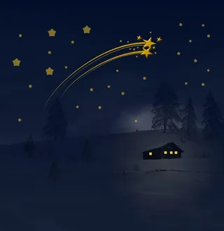 秋天，星星，房屋插图，冬天，冬天，雪，雪，风景