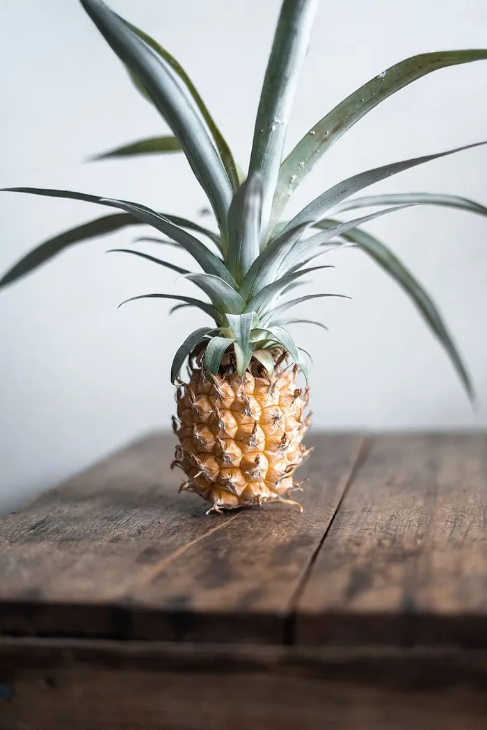 棕色桌子上的菠萝
