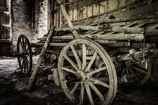旧，手推车，农场，马车，旧农舍，马车轮，木轮，车轮