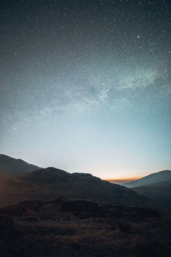 山脉，星夜，山脉，高地，夜晚，天空，星星，风景