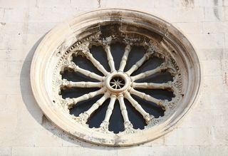 克罗地亚, 扎达尔, 教堂, 窗口, 玻璃, 石头, 轮辐, 通告