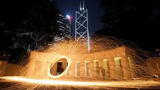 火花、火、光、旋转、火焰、热、动作、人