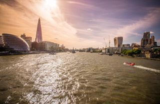 泰晤士河, 碎片, 大本钟, 伦敦, 日落, 船, 水, hdr