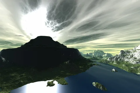 水、全景、景观、户外、自然、日落、山脉、云朵 水、全景、景观、户外、自然、日落、山脉、云朵