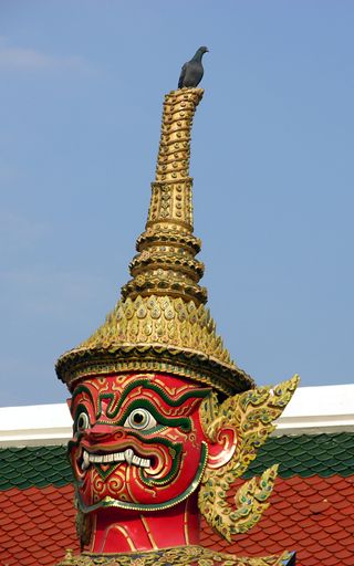 泰国, 曼谷, 黄金, 雕像, 宫, 红色, 鸟, 建筑