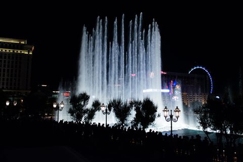 拉斯维加斯，美国，人民，游客，蓝色，喷泉，水井，水井