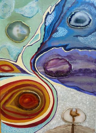 玛瑙、艺术、幻想、蓝色、橙色、绘画、石头、艺术和工艺