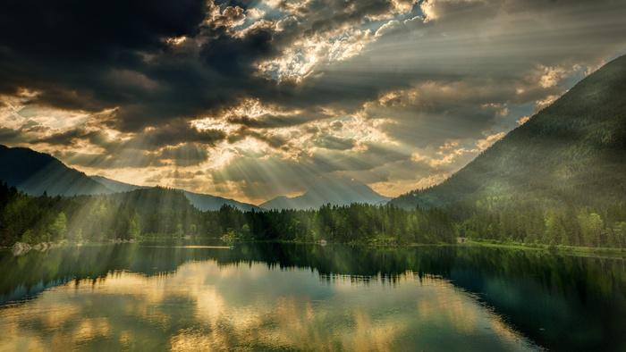 全景，自然，水，风景，山，湖，水，雾