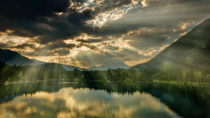 全景，自然，水，风景，山，湖，水，雾