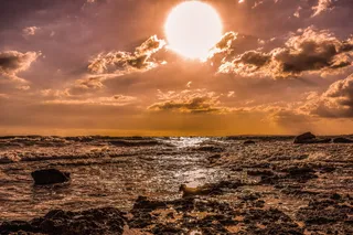 日落，大海，天空，太阳，自然，云，地平线，阳光