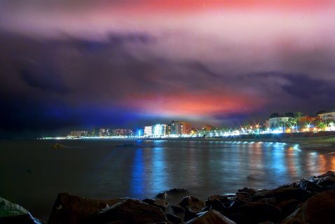 城市，码头，夜光，大海，夜市，码头，夜晚，夜间照片，反射