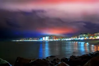 城市，码头，夜光，大海，夜市，码头，夜晚，夜间照片，反射