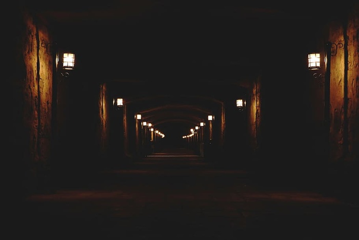 小路，小，光，暗，夜，街道，灯，空