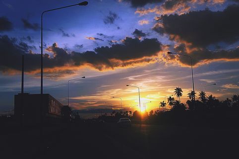 日落, 天蓝色, 云, 晚间, 太阳, 天空, 晚上, 太阳, 剪影