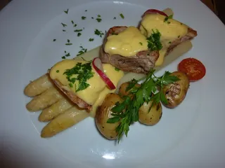 吃，芦笋，小土豆，里脊，食物，芦笋时间，一餐，白芦笋